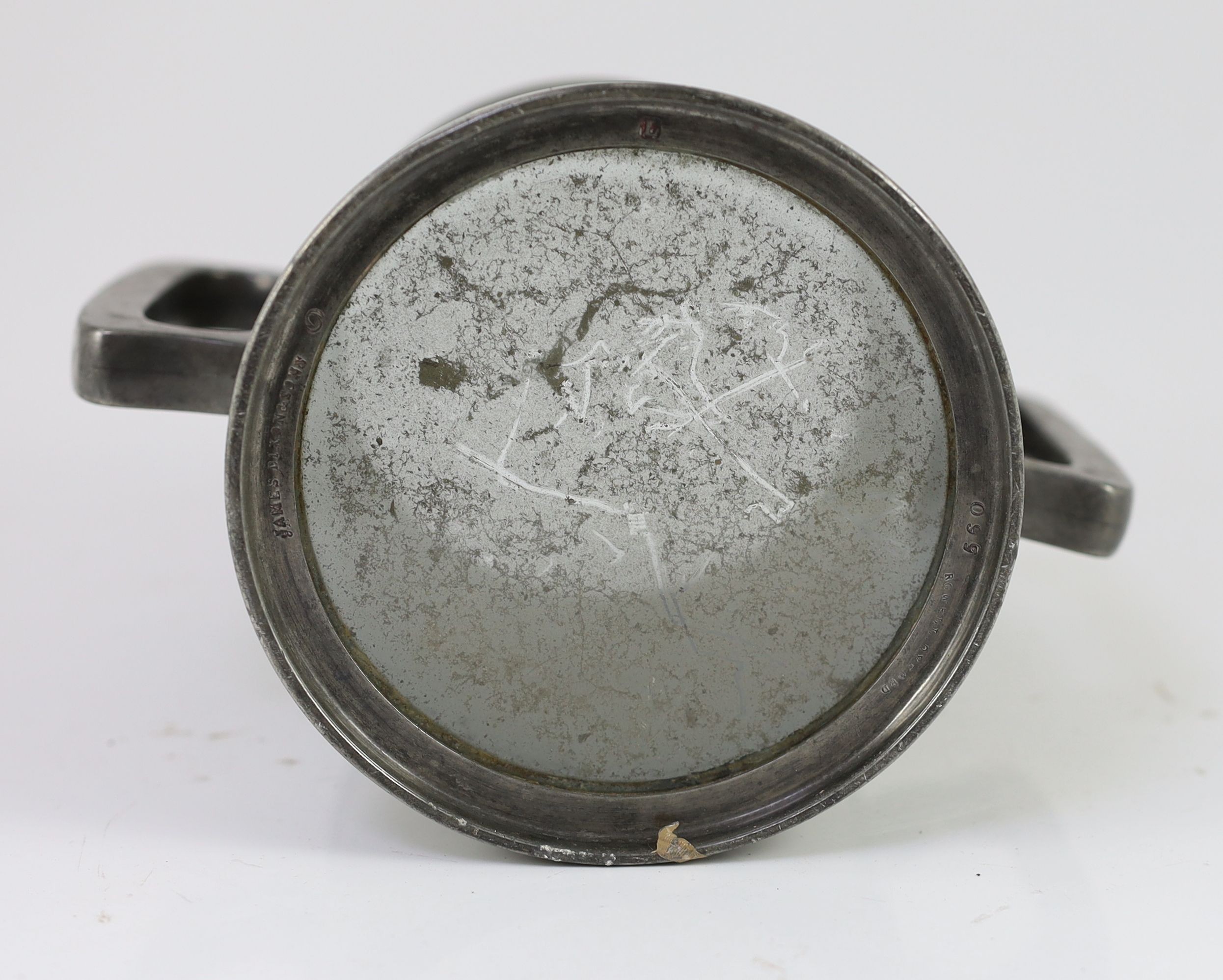 A Victorian pewter two handled presentation mug 'Exeter College Regatta, 1880'